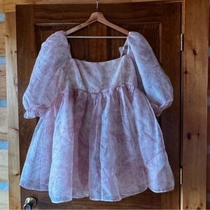 Selkie Powder Pink Puff Sleeve Mini Dress